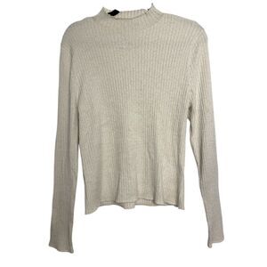 J. McLaughlin Cream Gold Metallic Ribbed Mock Neck Sweater Size XL